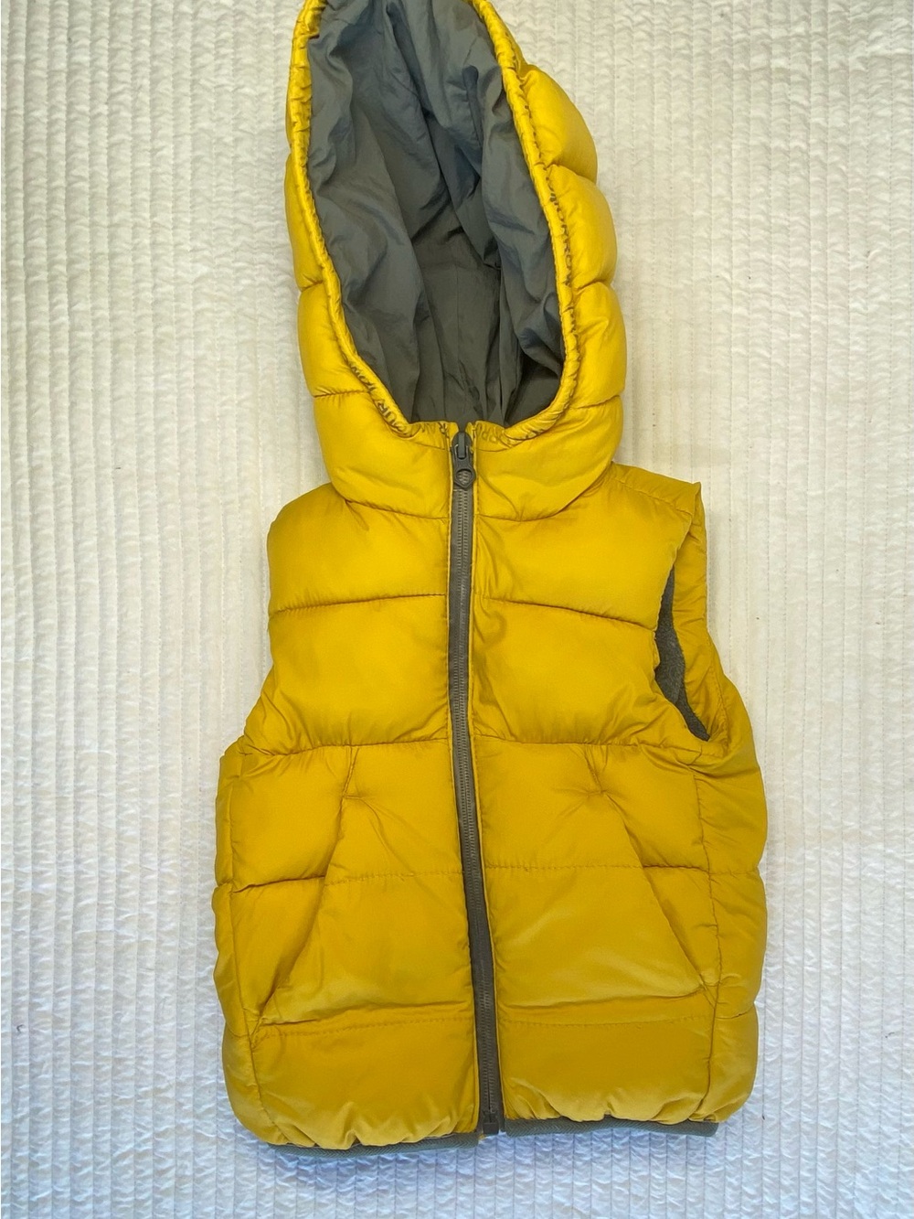 Zara Kids Hooded Puffer Vest - Yellow with Gray Lining